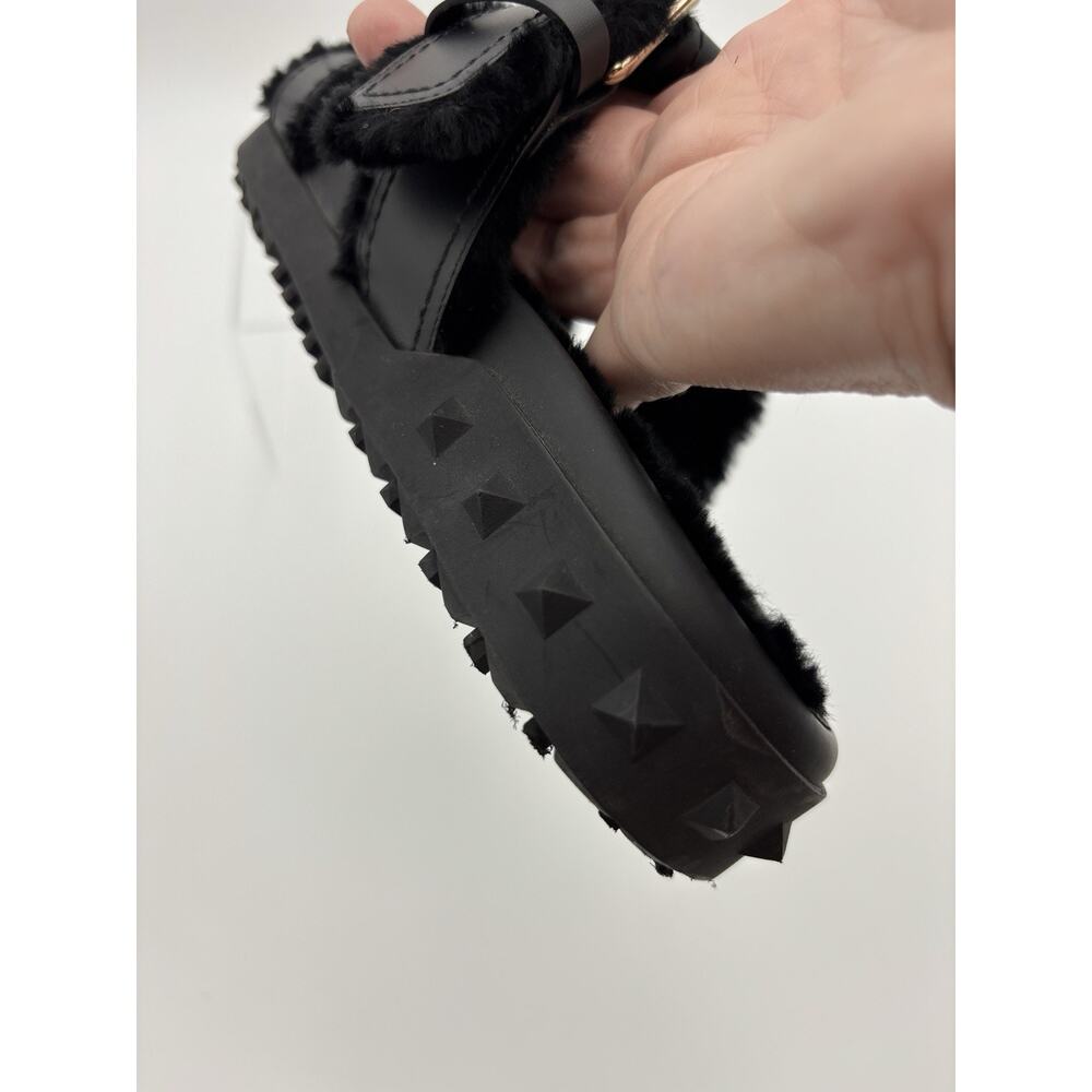 Authentic Valentino Rockstud Fur Lined Slides Dad Sandals Black Leather Size 38 - Picture 13 of 14
